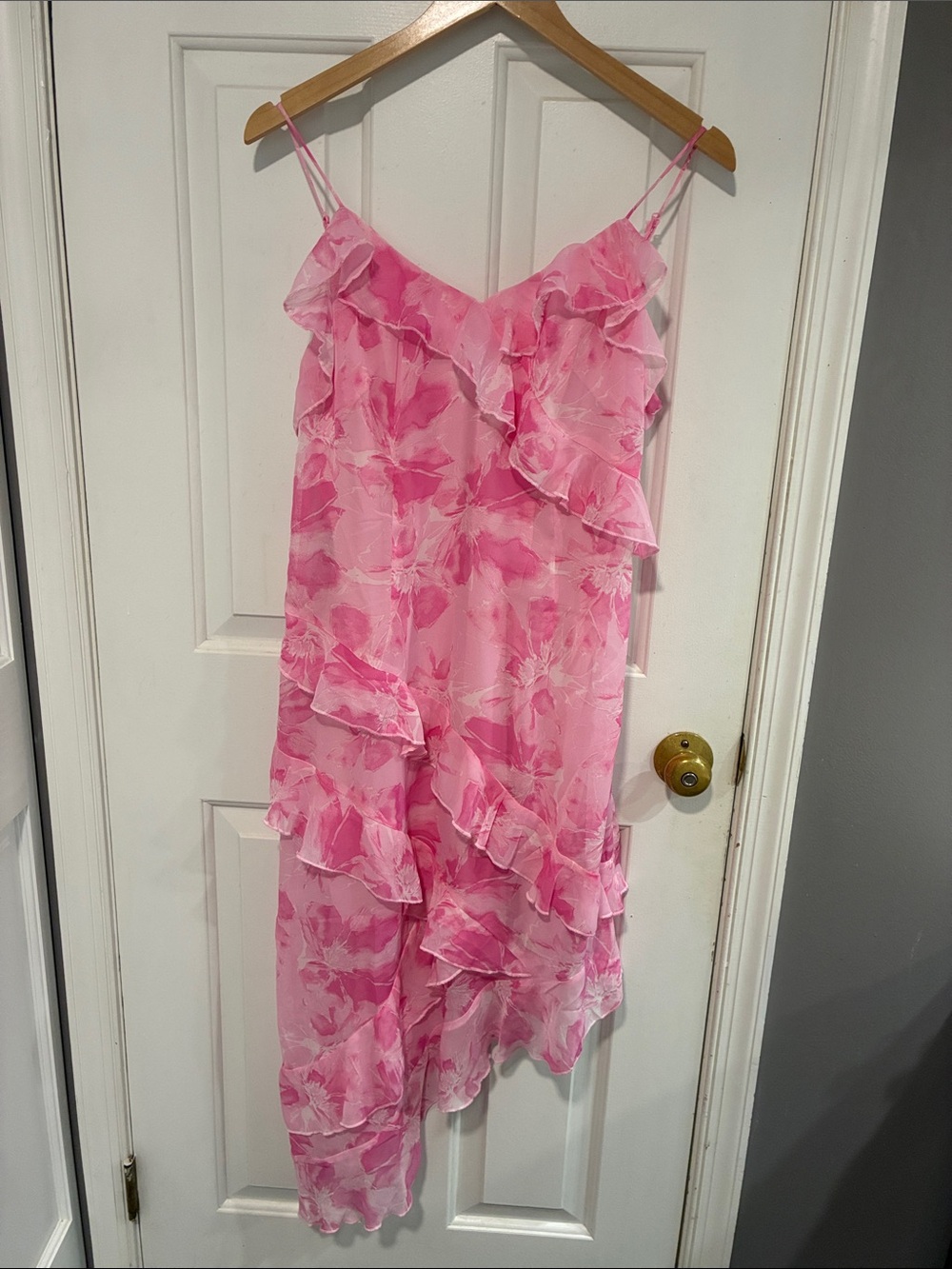 Listicle Pink Floral Ruffle Midi Slip Dress